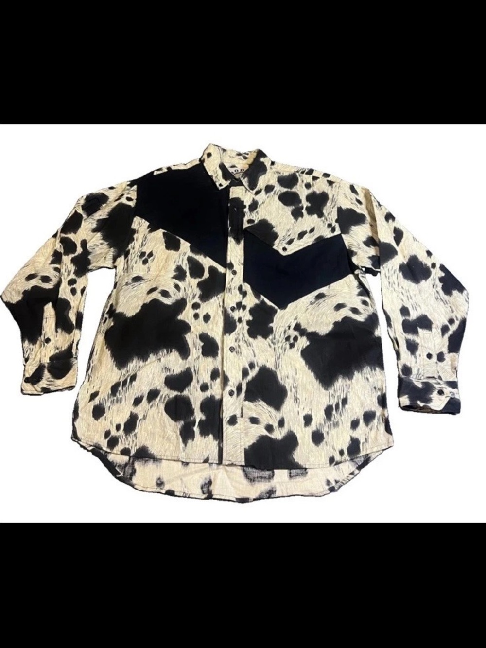 Vintage Rodeo Active Cow Print Button Down Shirt M Black/ivory Western Cowboy
